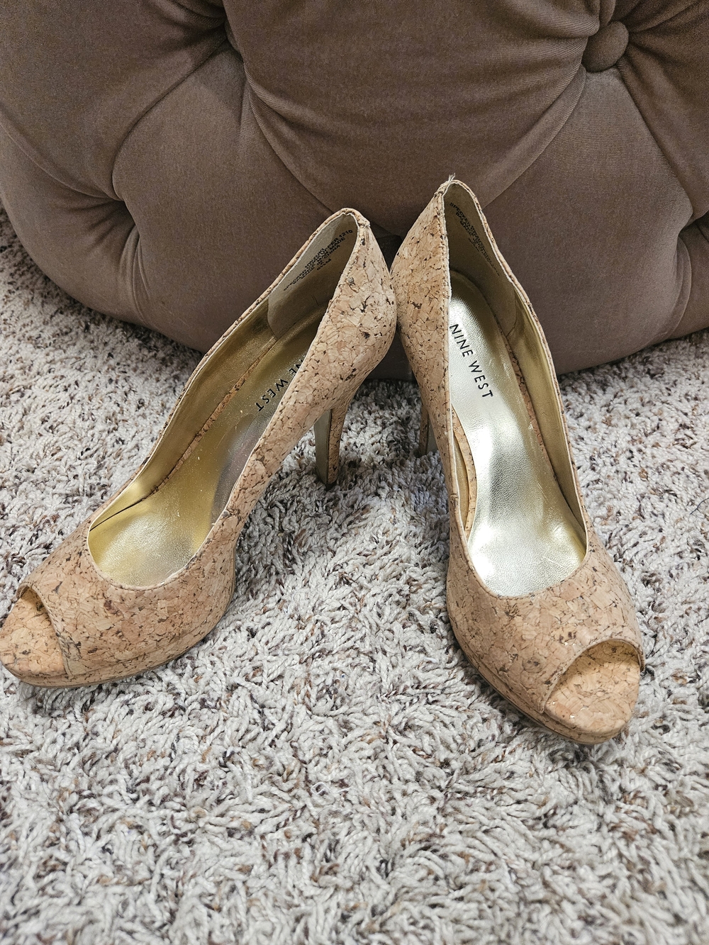 Nine West Cork Peep-Toe Pumps in Natural Cork